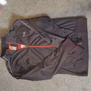North Face, gray long sleeve full zip with burnt orange piping, size L, NWT